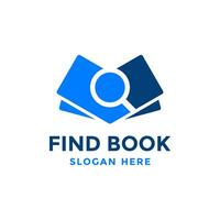 Find book logo design template. Book icon with magnifying glass combination. Review search symbol. Concept of analysing, correcting, evaluating, surveying, etc. vector