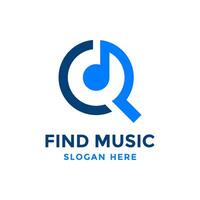 Find music logo design template. Musical icon with magnifying glass combination. vector