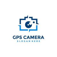 Gps camera logo design template. Abstract combination of camera with navigation pin icon vector. Concept of place for photography. Flat style for graphic design, logo, web, UI. vector