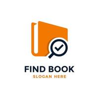 Find book logo design template. Book icon with magnifying glass combination. Review search symbol. Concept of analysing, correcting, evaluating, surveying, etc. vector