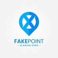 Fake point logo design template. Initial letter x and point icon vector combination. Creative letter x for location symbol concept.