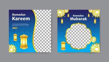 Collection of trendy ramadan kareem social media post templates. Square banner design background. vector