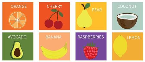 Fruit poster in flat colorful design. Can be used as a price tag, label or poster. Flat vector illustration.