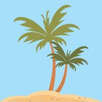 Palm trees with beach sand on a blue background. Summer concept. Icon design for travel and travel flyers. Vector illustration.