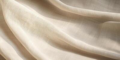 AI Generated Natural Linen Textile with Folds Backdrop. Beige Textured Fabric with Sunlight. Generative AI photo