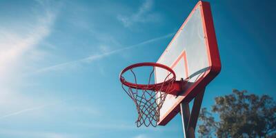 ai generado baloncesto aro y red a al aire libre corte, calle pelota. Deportes juego. generativo ai foto