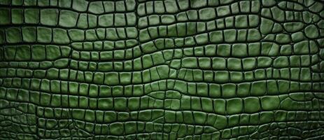 AI Generated Green Alligator Skin Pattern with Textured Scales. Crocodile Leather Background. Luxury Material. Generative AI photo