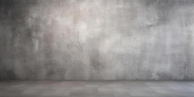 AI Generated Empty Room with Concrete Floor And Grunge Texture Grey Wall. Modern Studio Space photo