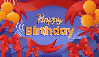 Happy birthday greeting card background, a lovely vector illustration with a gift box, balloons, and ribbons, ideal for birthday celebrations, greeting cards, poster backgrounds, and design elements.