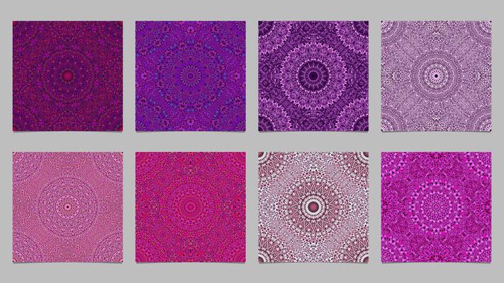 Purple and pink floral mandala garden ornament pattern design set - elegant abstract oriental bohemian vector backgrounds