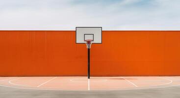 AI Generated Minimalist Outdoor Urban Basketball Court with Orange Wall. Sport Game Playground. Generative AI photo