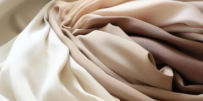 AI Generated Draped Satin Fabric in Soft White to Rich Chocolate Tones. Generative AI photo