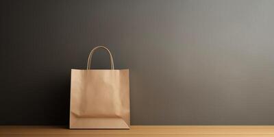 AI Generated Blank Brown Paper Bag. Eco-Friendly Retail Packaging with Space for Customization photo