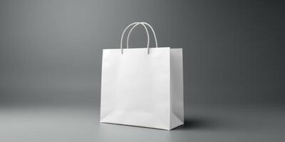 ai generado blanco blanco papel bolsa. reciclado compras paquete, comercial promoción, Al por menor márketing foto