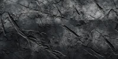 AI Generated Cracked Concrete Wall, Black Stone Background. Rough Surface Texture photo