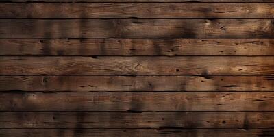 AI Generated Wooden Old Brown Rustic Surface. Dark Aged Wood Texture, Timber Grunge Floor. Abstract Background photo