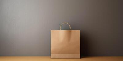 AI Generated Brown Kraft Paper Bag, Empty Recycled Packaging For Advertisement. Eco-Friendly Shopping photo