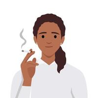 Young beautiful girl smoking cigarette with a little smile on her face. vector