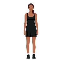 plano poses conjunto joven mujer personaje con rojo vestir y zapatos. concepto aislado silueta niña con fecha ropa vector