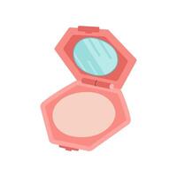 Compact powder skin color in a box with mirror and white sponge. Face care products. Hand drawn Beauty and makeup icon. Vector flat illustration for packaging, shops, web.