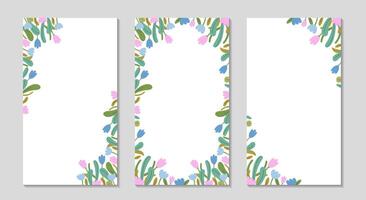 Floral festive frame for Social media. long greeting stories post set. Spring Background for sale, promotions, visual design. Spring vertical text templates for photos and videos. Vector illustration.