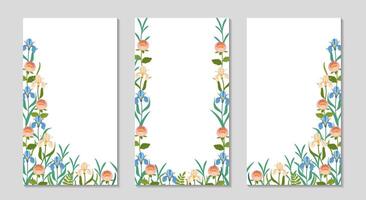 Floral festive frame for Social media. long greeting stories post set. Spring Background for sale, promotions, visual design. Spring vertical text templates for photos and videos. Vector illustration.