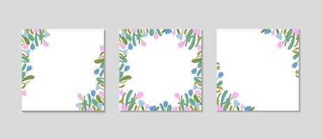 Floral festive frame for Social media. square greeting post set. Spring Background for sale, promotions, visual design. Spring vertical text templates for photos and videos. Vector illustration.