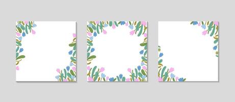 Floral festive frame for Social media. square greeting post set. Spring Background for sale, promotions, visual design. Spring vertical text templates for photos and videos. Vector illustration.