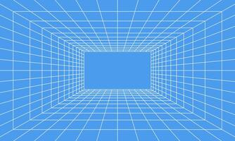 Grid room in perspective in 3d style. Indoor wireframe from white laser beam on  blue background, digital empty box. Abstract geometric design vector