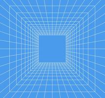 Grid room in perspective in 3d style. Indoor wireframe from white laser beam on  blue background, digital empty box. Abstract geometric design vector