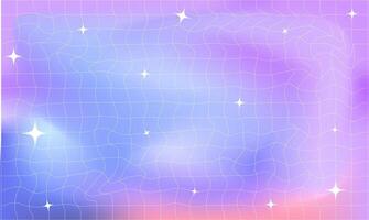 Groovy retro checkered wavy background. Stylish holographic backdrop with gradient mesh and stars. vector