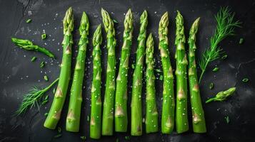 AI generated Asparagus pods with salt and dill photo