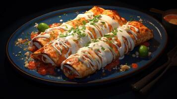 AI generated Delicious enchiladas on plate photo