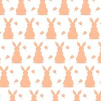 Cute vector pattern with easter bunny and flowers peach fuzz color on white background