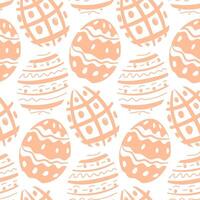 Cute vector pattern with various easter eggs peach fuzz color on white background
