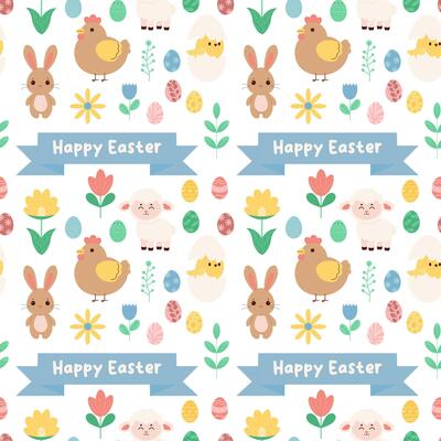 Seamless spring pattern Happy Easter. Flat vector illustration.