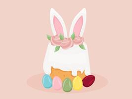 tasty Easter cake with Easter eggs. Flat vector illustration