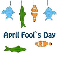 April fool fish. Different fish hooks on a white background. vector