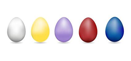 A collection of colored 3D vector illustrations of Easter eggs on a white background. Egg hunting.