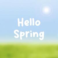 spring background. Hello Spring. blue sky and sun, grass. Vector illustration