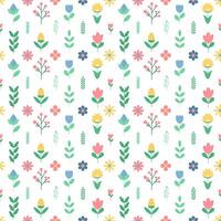 seamless pattern of Spring or summer flowers and leaves. vector in flat cartoon style.