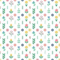 seamless pattern of Spring or summer flowers and leaves. vector in flat cartoon style.