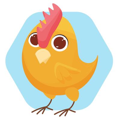 cute cartoon character chicken on a blue background. vector illustration.