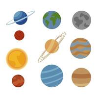 Vector illustration of planets on a white background. Mercury, Venus and Earth, Mars. Jupiter and Saturn, Uranus and Neptune, Pluto, the Sun and the Moon.