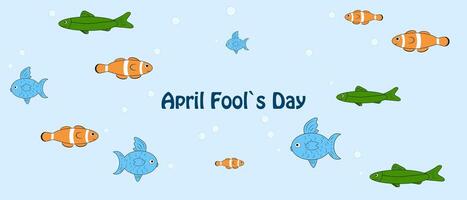 April fool fish. Banner template with different fish in the sea. vector