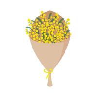 Bouquet of mimosa isolated on white background. Design element for spring holiday templates, greeting cards, banners. Vector illustration