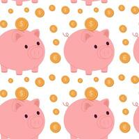 Seamless pattern of a cute piggy bank. Finance and banking, investments. Vector illustration