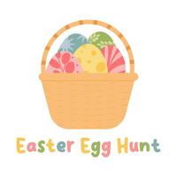 Easter eggs in basket. Poster Easter eggs Hunt. Vector illustration