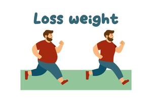 full man is jogging. weight loss. concept of health and take care. results before and after. vector