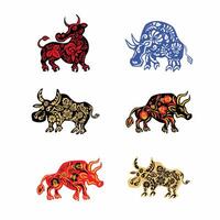 set of Taurus, bull, buffalo with retro ethno vector illustration eps 10